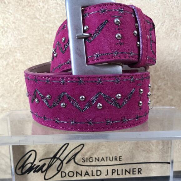 Donald Pliner Belt Fuchsia Pink Embellished Silver Metal Studs New NWT $225 XL